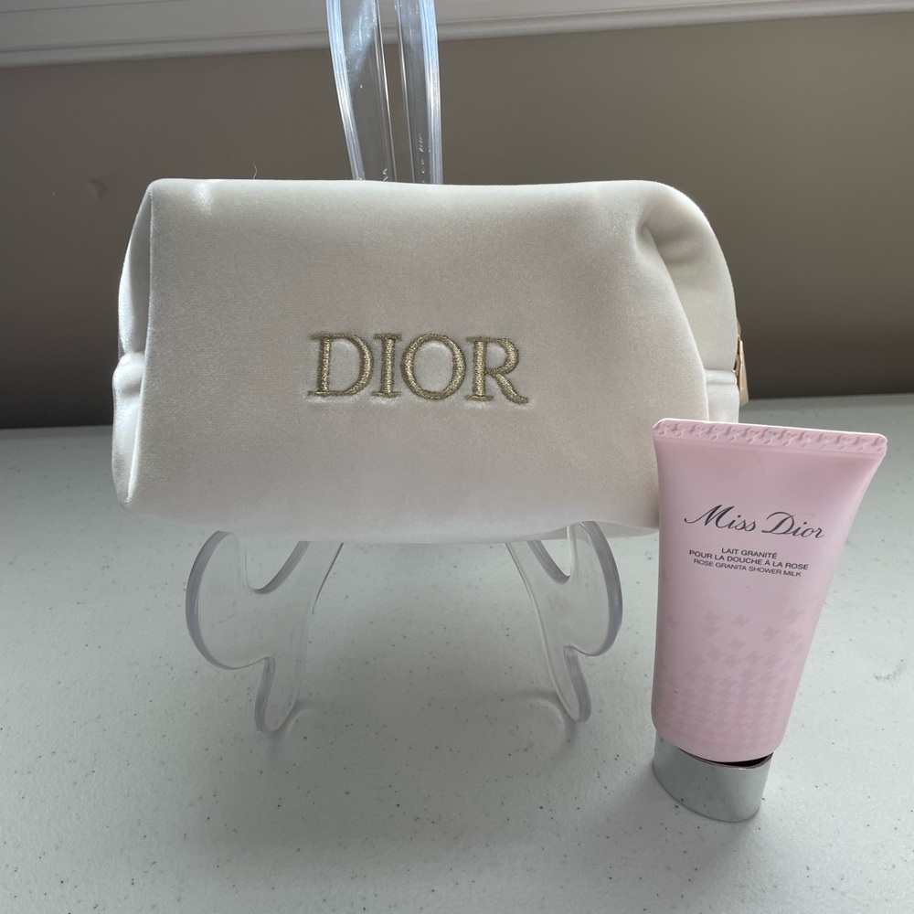 Christian Dior Ivory Velour Cosmetic Pouch with Miss Dior Shower Milk - Picture 3 of 13